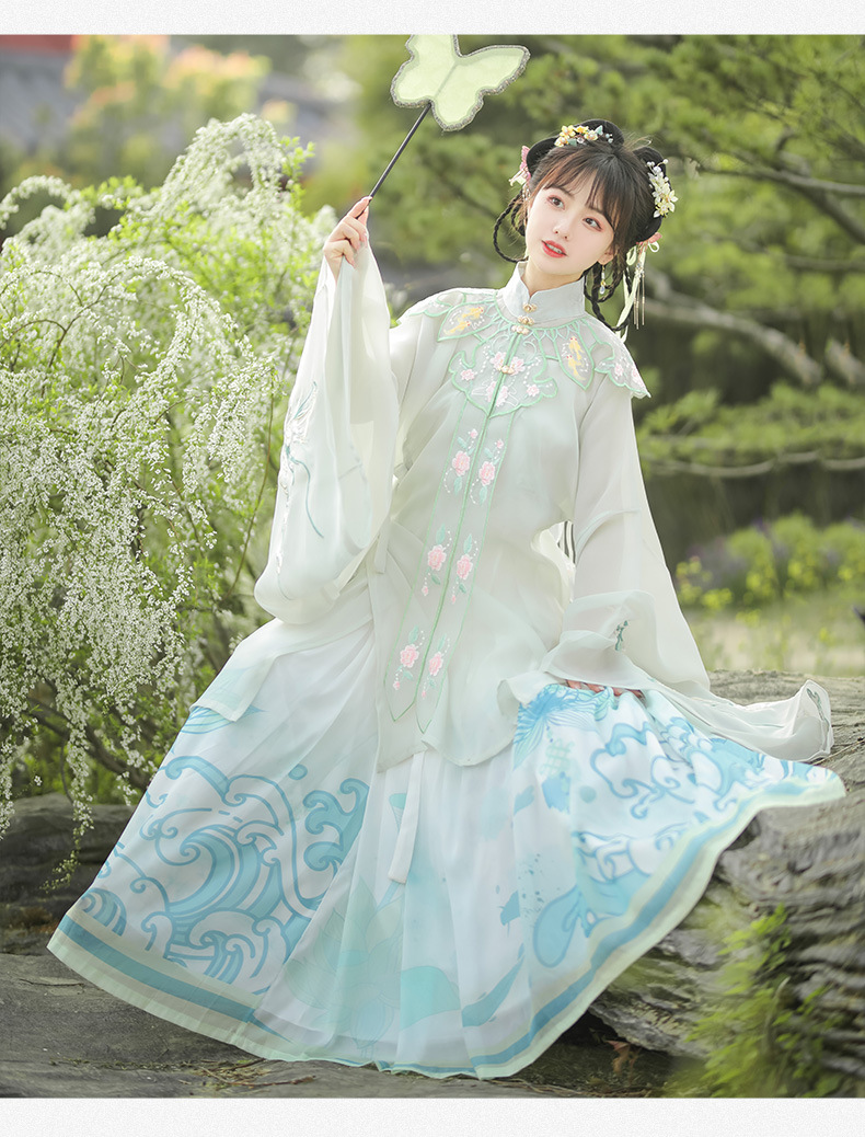 春夏款碧吟酥汉服女中国风明制云肩立领对襟长衫褶裙古装仙气飘逸