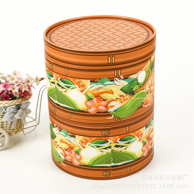 端午粽子盒双层圆桶包装礼盒粽子礼品包装盒圆形纸罐盒圆筒圆罐盒