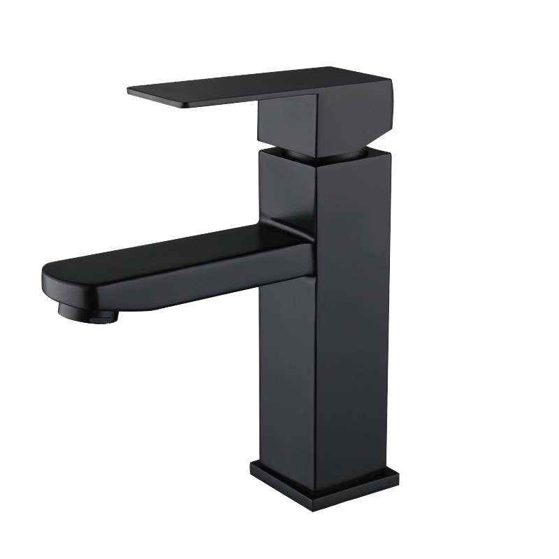 Table Basin Faucet Black Bathroom Hot and Cold Square Washbasin Wash Basin Household Single Hole Basin Faucet Water Tap