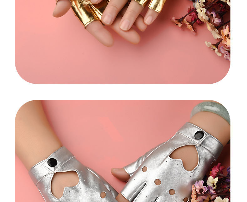 半指皮手套女露指半截韩版朋克街舞演出半指手套个性街头皮手套