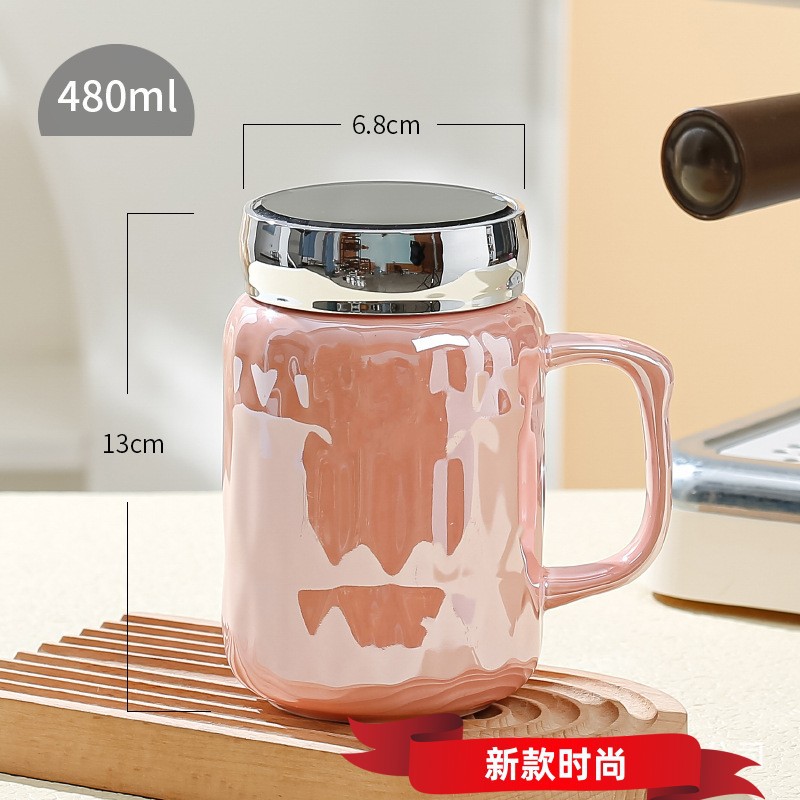 Creative Fashion Pearlescent Glaze Couple Mug Good-looking Water Cup Large Capacity Office Coffee Ceramic Cup with Lid