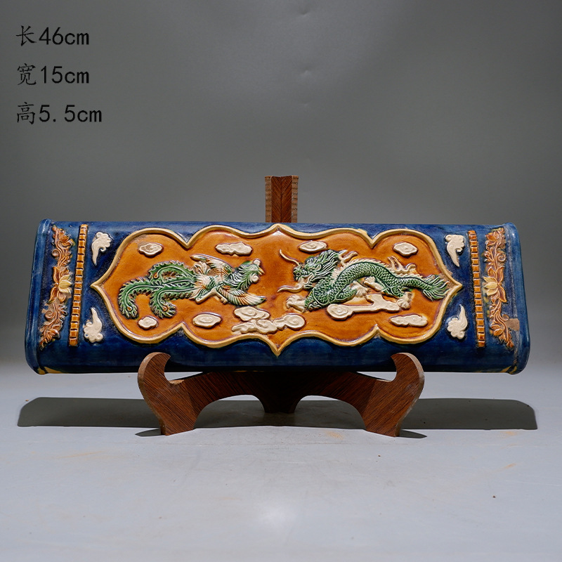 唐三彩龙纹呈祥双人瓷枕古董古玩旧货老货真品收藏出土瓷器老物件