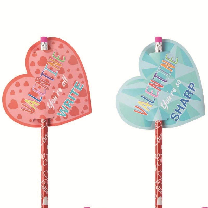 情人节卡片套装儿童情人礼物交换卡节日贺卡带铅笔香味情人节卡片