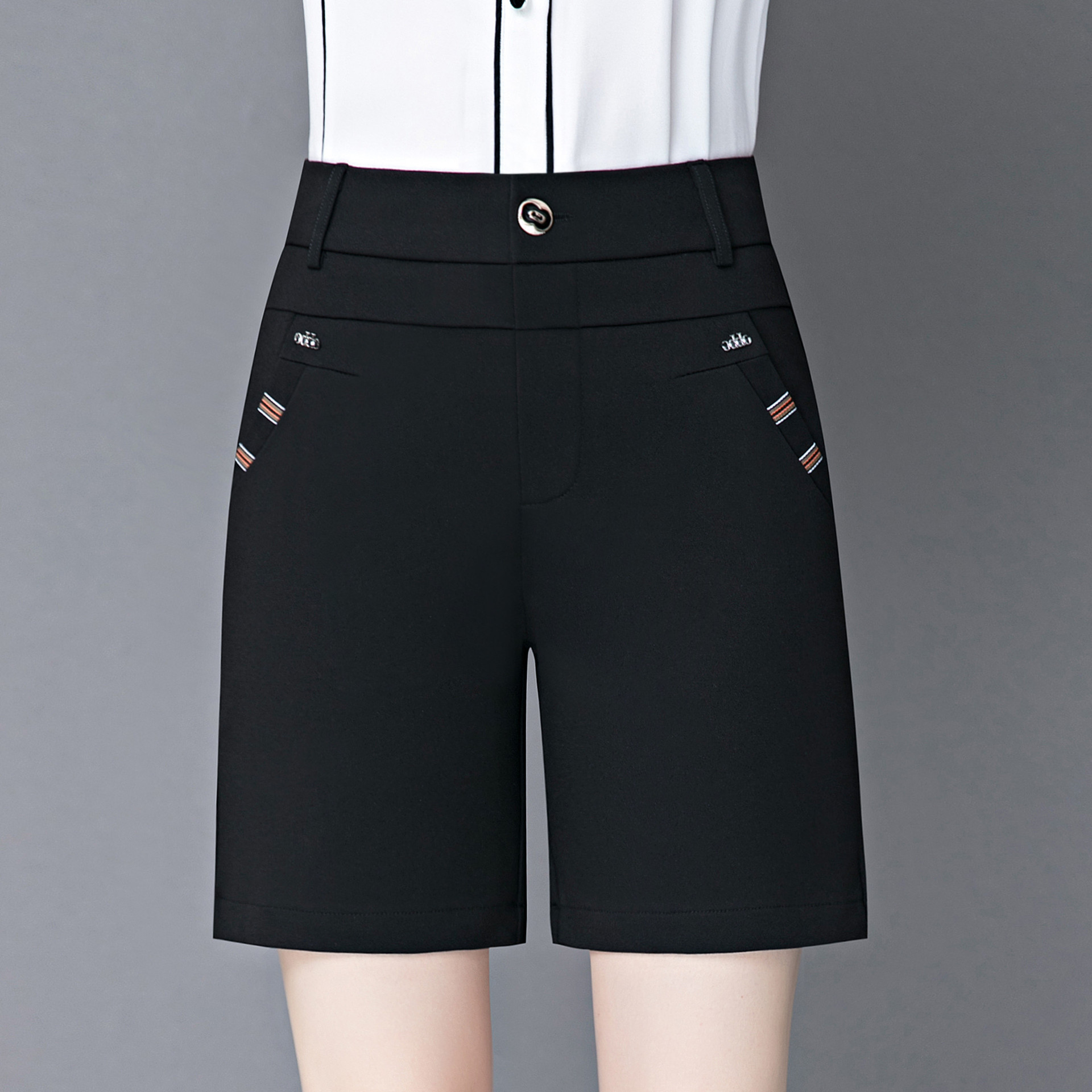 夏款百搭弹力修身显瘦黑色西装休闲短裤女中年妈妈外穿打底五分裤