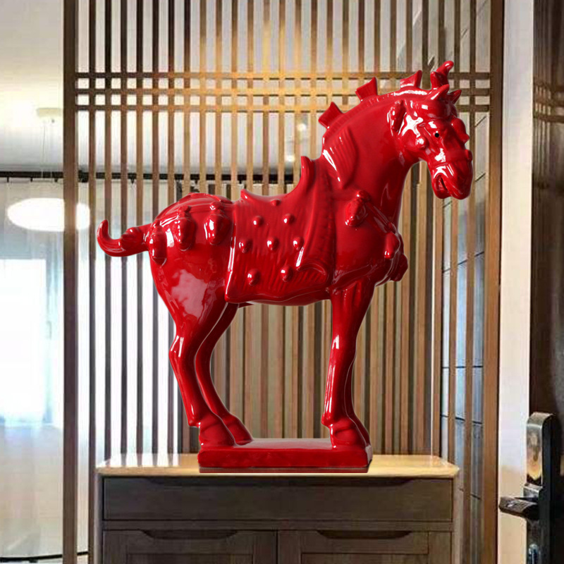 唐三彩马陶瓷小红马工艺品摆件家居装饰品招财马乔迁新房开业礼品