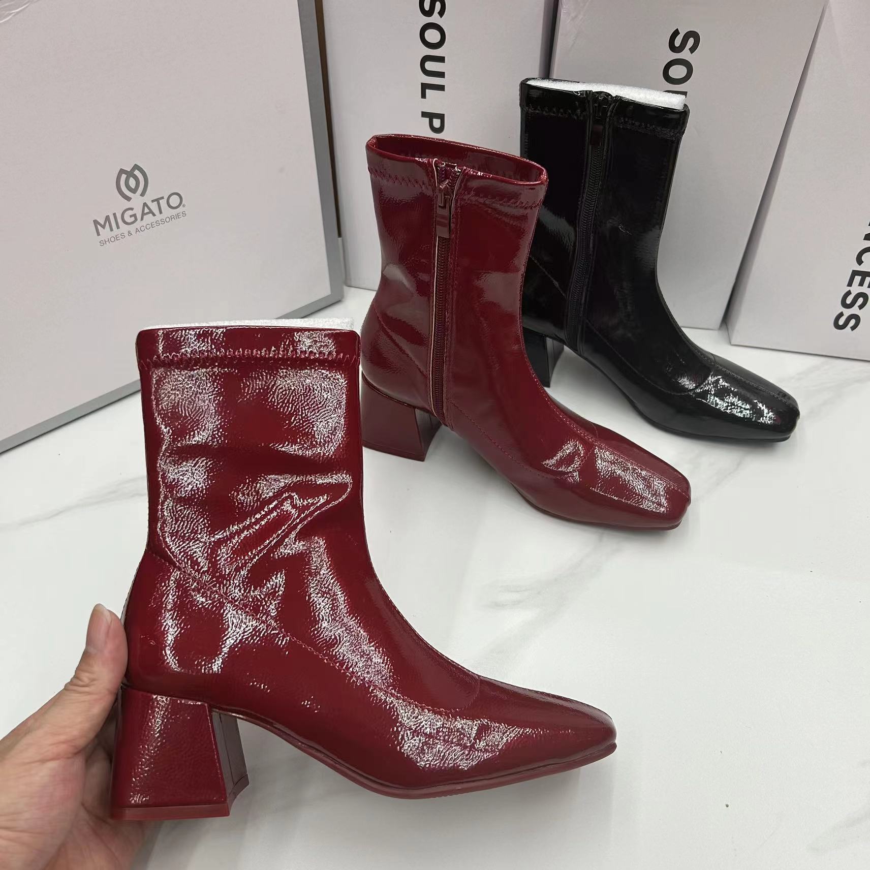 z家 外贸原单光面女靴子圆侧拉链舒适新款女靴-阿里巴巴