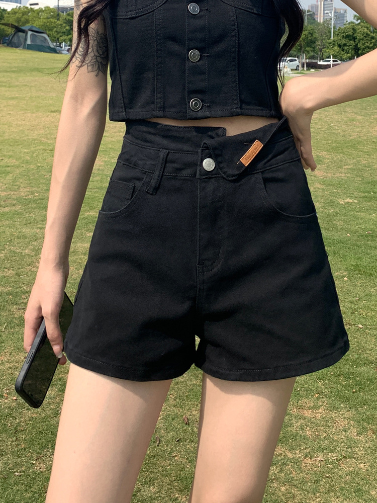 高腰黑色牛仔短裤女夏季不规则a字宽松显瘦辣妹网红外穿热裤春装