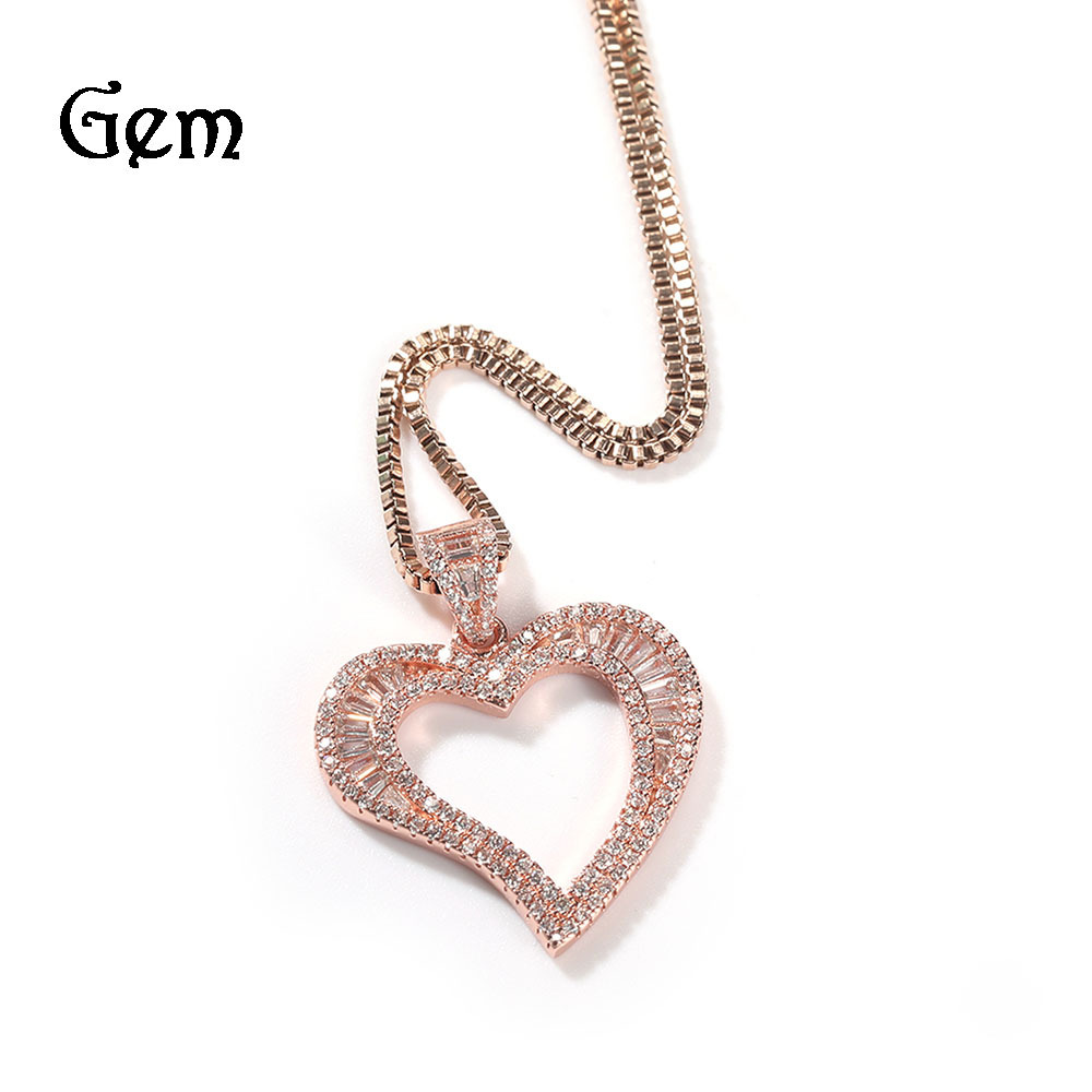 Foreign Trade Ornament Zircon Arc Hollow Heart Trendy Pendant Necklace Hip Hop Ins Simple Personality Box Chain