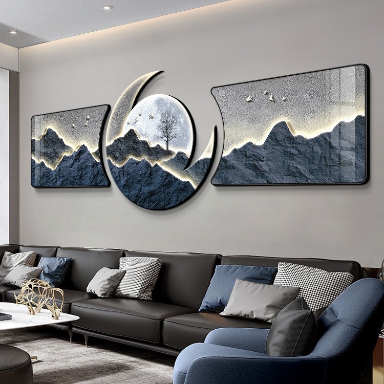 家有靠山轻奢高档客厅装饰画新中式沙发背景墙挂画肌理画高档壁画