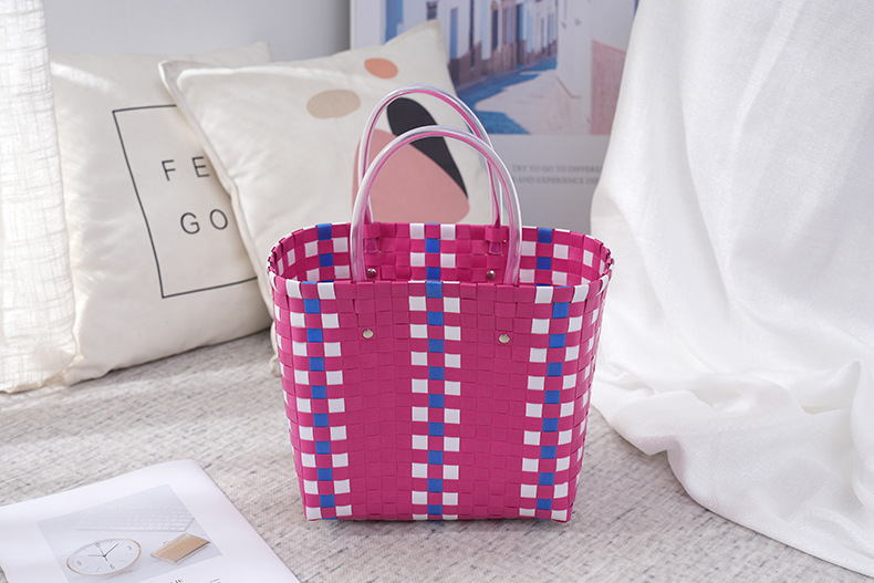 Plastic Woven Vegetable Basket Portable Women's Bag Beach Bag 2023 New Summer Fashion All-Matching Bucket Bag Woven Bag