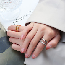 欧美ins复古个性简约素戒螺纹钛钢戒指女指环食指戒钛钢饰品 A123