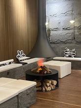 悬挂式壁炉法式真火木柴圆形吊炉取暖器家用装饰酒店电子雾化火焰