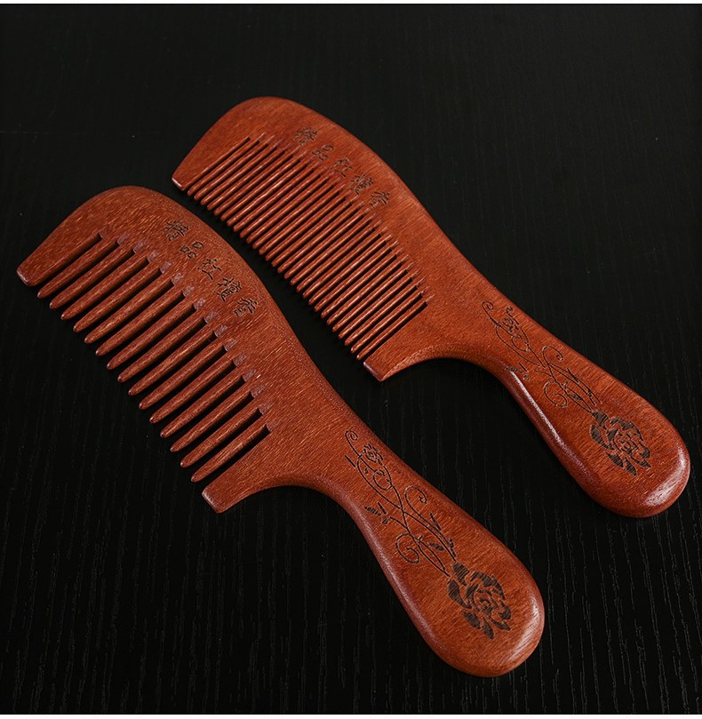 木梳子红檀香梳爆款木梳子宽齿加厚整木红檀