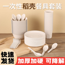 稻壳一次性餐具食品级家用套装碗筷勺杯子野餐酒席可降解三四件套