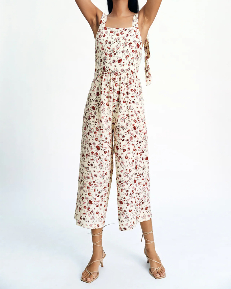 夏新款连衣裤薄款高腰浪漫碎花吊带连体裤女02903637712