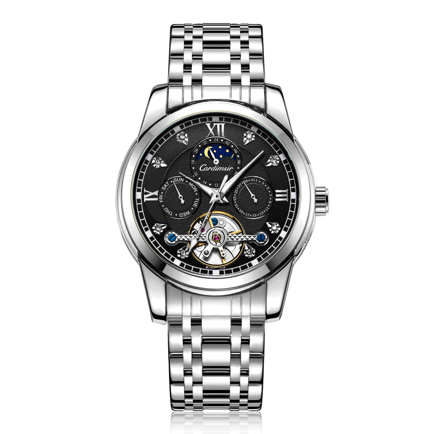 卡帝司 男款全自动飞轮机械表 罗马风筝托夜光防水潮男腕表