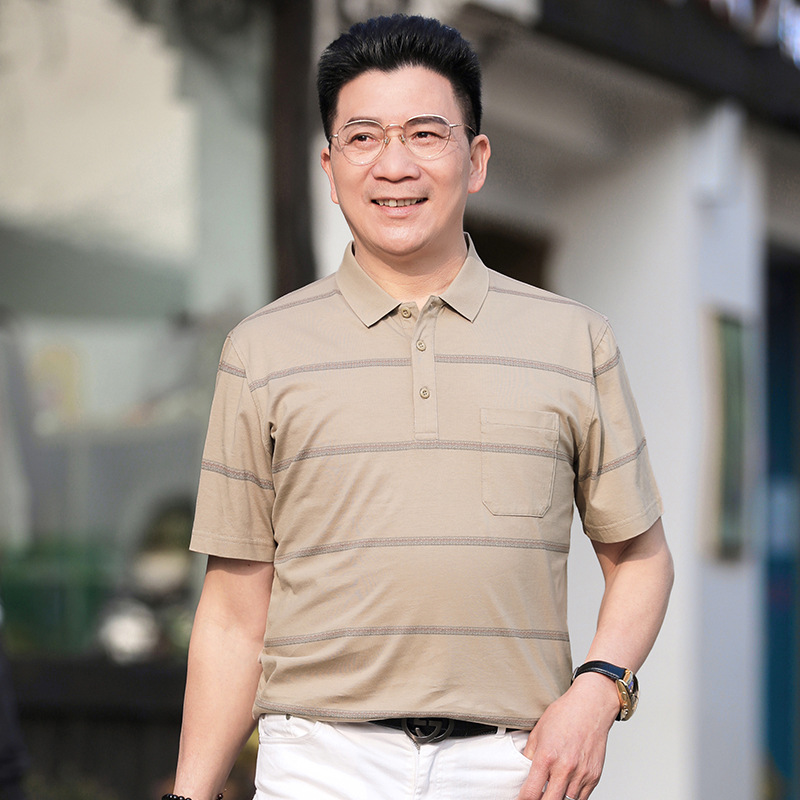 纯棉爸爸夏装中年男士短袖t恤40-50岁男装上衣中老年polo衫加大码