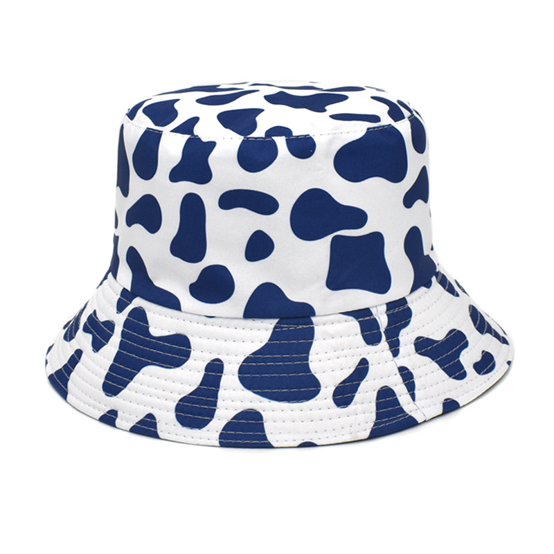 Cross-Border New Arrival Cow Print Bucket Hat Female Korean Style Reversible Wear Bucket Hat Male Summer Outdoor Sun Hat Tide