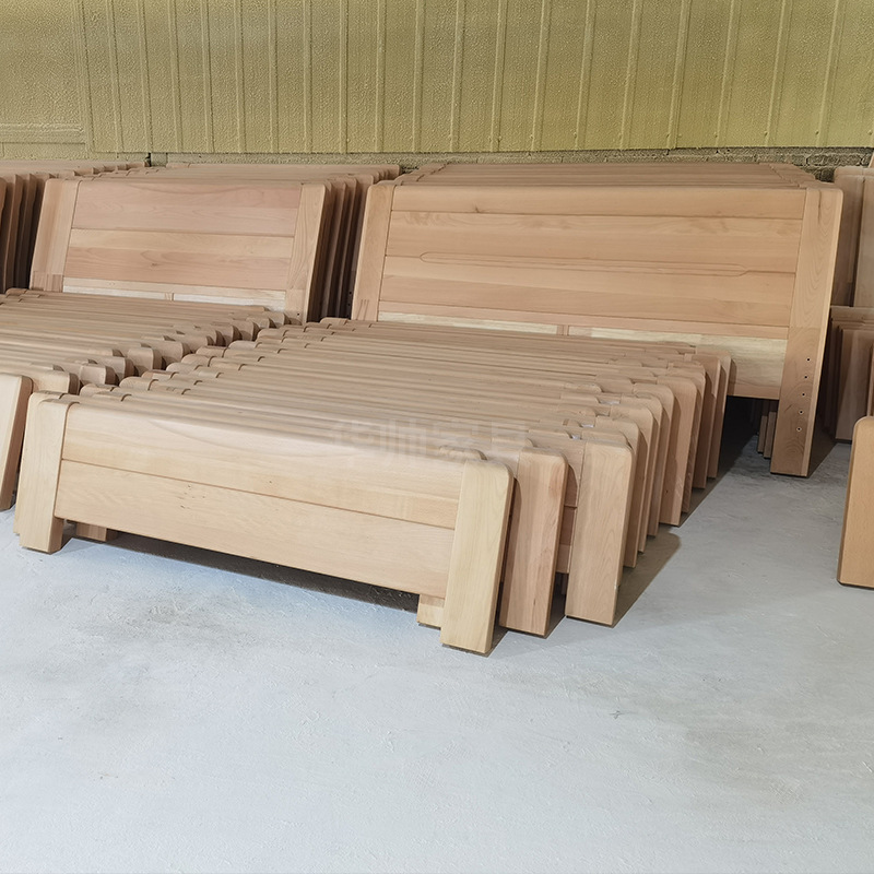 现货批发榉木全实木双人大床经济型公寓木床定制榫卯结构电商货源