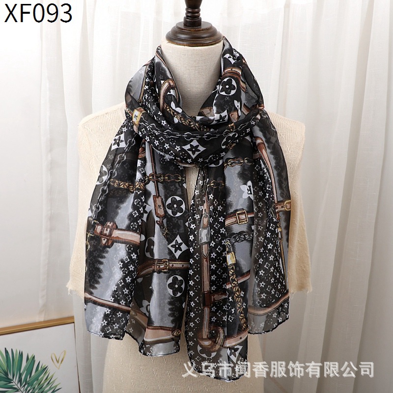 Autumn and Winter Letter Scarf Women's Fashion Fashion Presbyopic Chain Chiffon Scarf Ol Commuter Professional Neck Scarf Gauze Kerchief