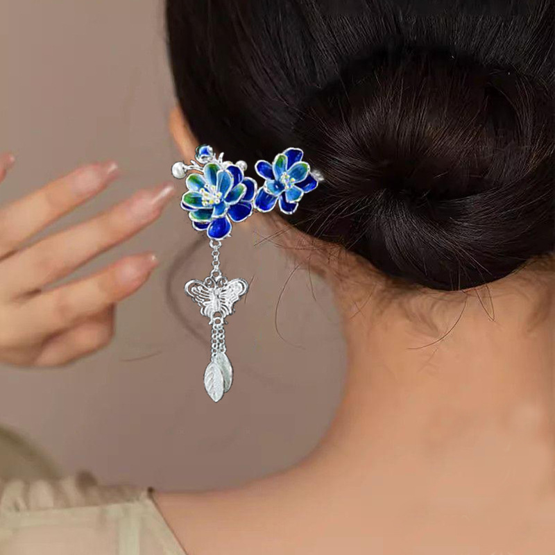 景泰蓝发簪简约古风发簪梅花流苏步摇珐琅发钗汉服国风头饰-阿里巴巴