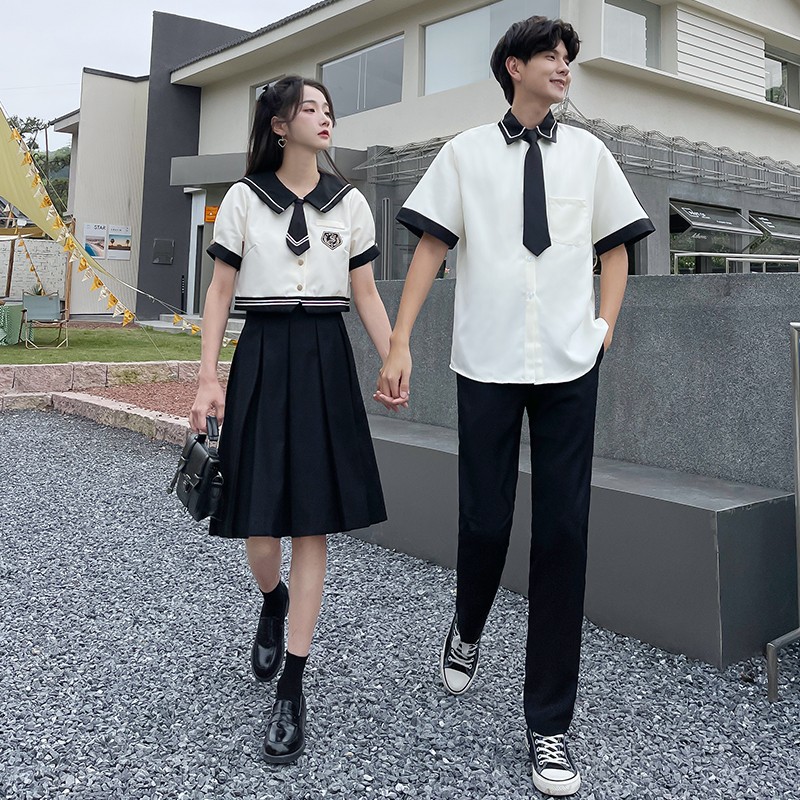 班服学院风高中生夏季海军领jk制服高三初三毕业照初中生套装