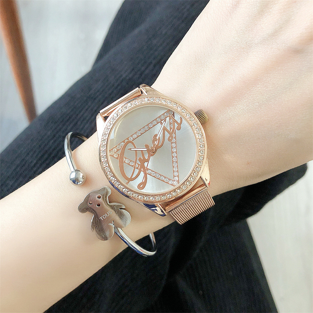 倒三角形猜测网带时尚女士手表潮流水钻新品女表首饰手表小众