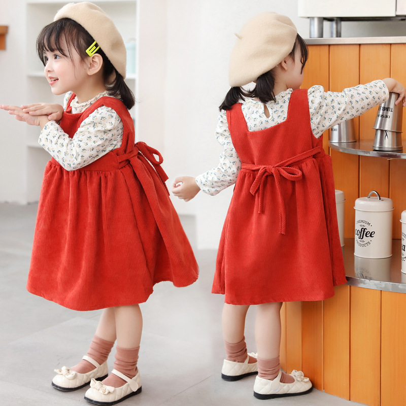 princess dress for 3-8 years old children girls‘ solid color corduroy suspender dress for children one piece dropshipping