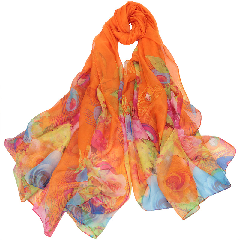 Large Silk Scarf New Thin Chiffon Beach Towel Women's Sunscreen Shawl Spring, Summer, Autumn and Winter Four Seasons Artificial Silk Thin Scarf Gauze