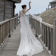 海边度假连衣裙三亚青海沙漠白色雪纺露背沙滩裙拖尾大裙摆长裙仙