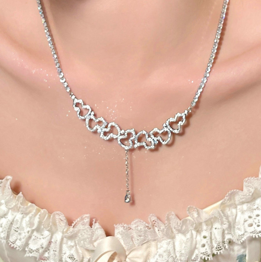 Cinderella Bridal Bouquet Egg-Shaped Gem Necklace Strong Fluorescent 18K Gold Plating Water-Foam Jade Big Diamond Earrings Set