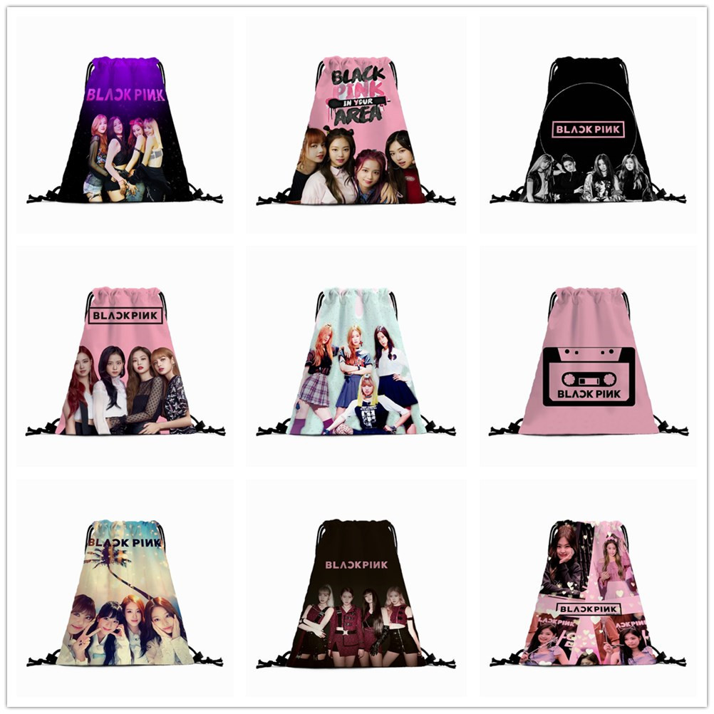 跨境粉墨blackpink定束口袋明星周边应援礼物抽绳背包印花束口袋