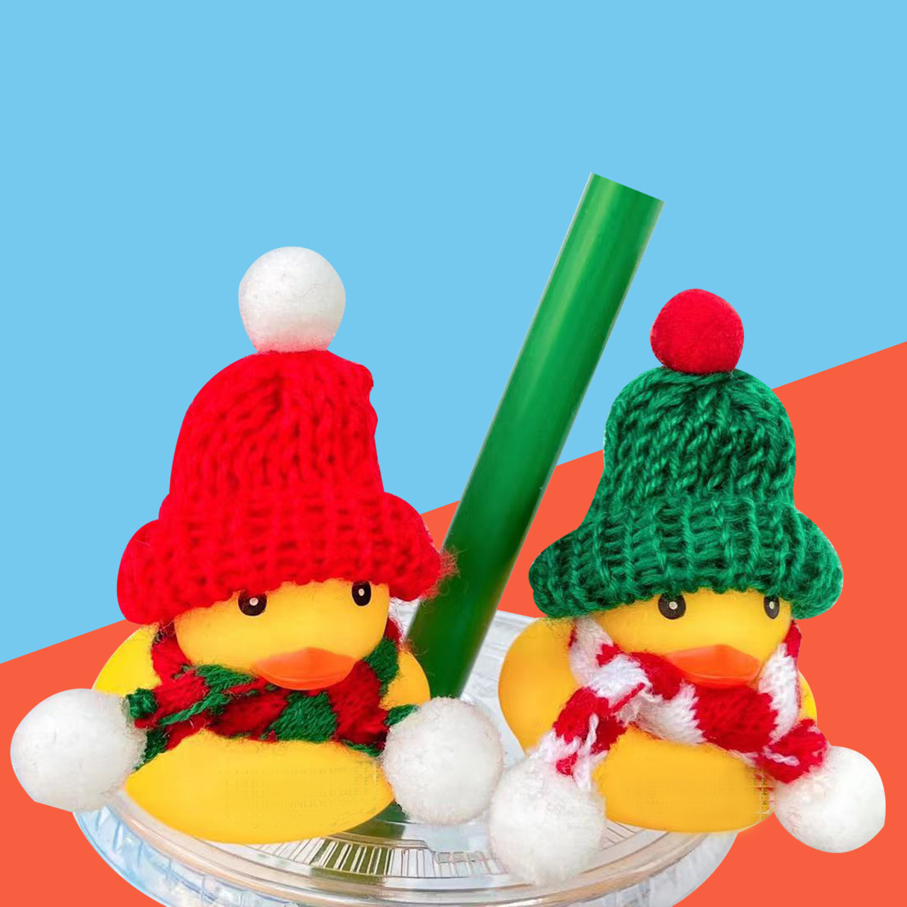 奶茶店8号鸭迷你毛线帽子围巾毛绒球DIY装饰品圣诞节小黄鸭玩具配