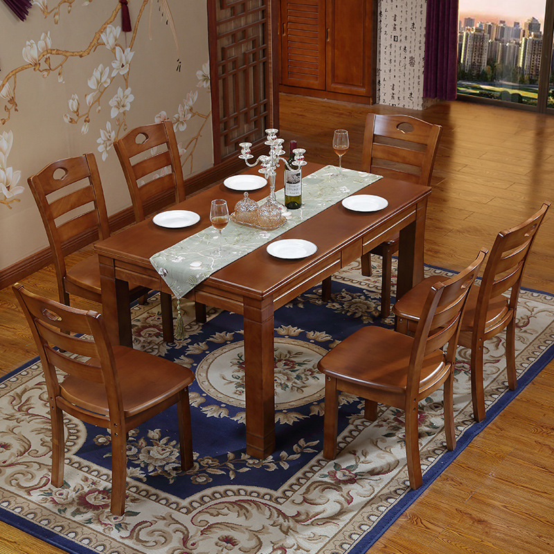 椅组合美式乡村客厅家用大小户型复古风长方形吃饭西餐桌批发火锅店