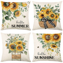 TEMU新款向日葵印花抱枕套夏季植物花卉客厅沙发靠垫套跨境靠枕套