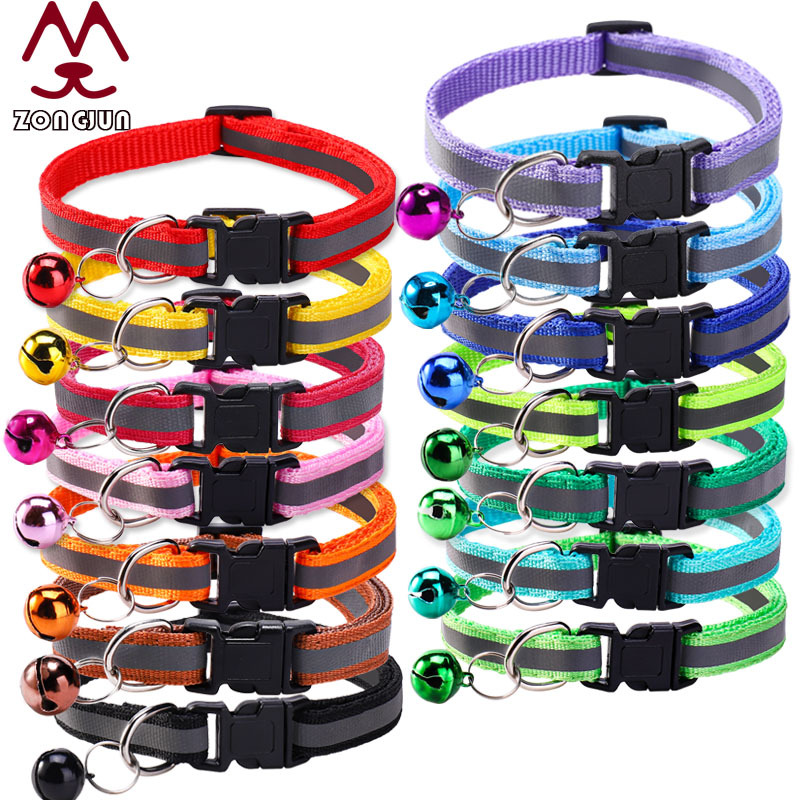 宠物用品猫狗项圈反光贴布安全扣项圈猫咪狗狗铃铛发光项圈批发