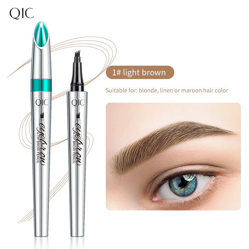 QIC Cross-Border Makeup 4 Jaw Eyebrow Pencil Wholesale Smear-Proof Makeup Ultra-Fine Eyebrow Pencil Eyebrow Pencil Sweat-Proof Liquid Water Eyebrow Pencil Foreign Trade