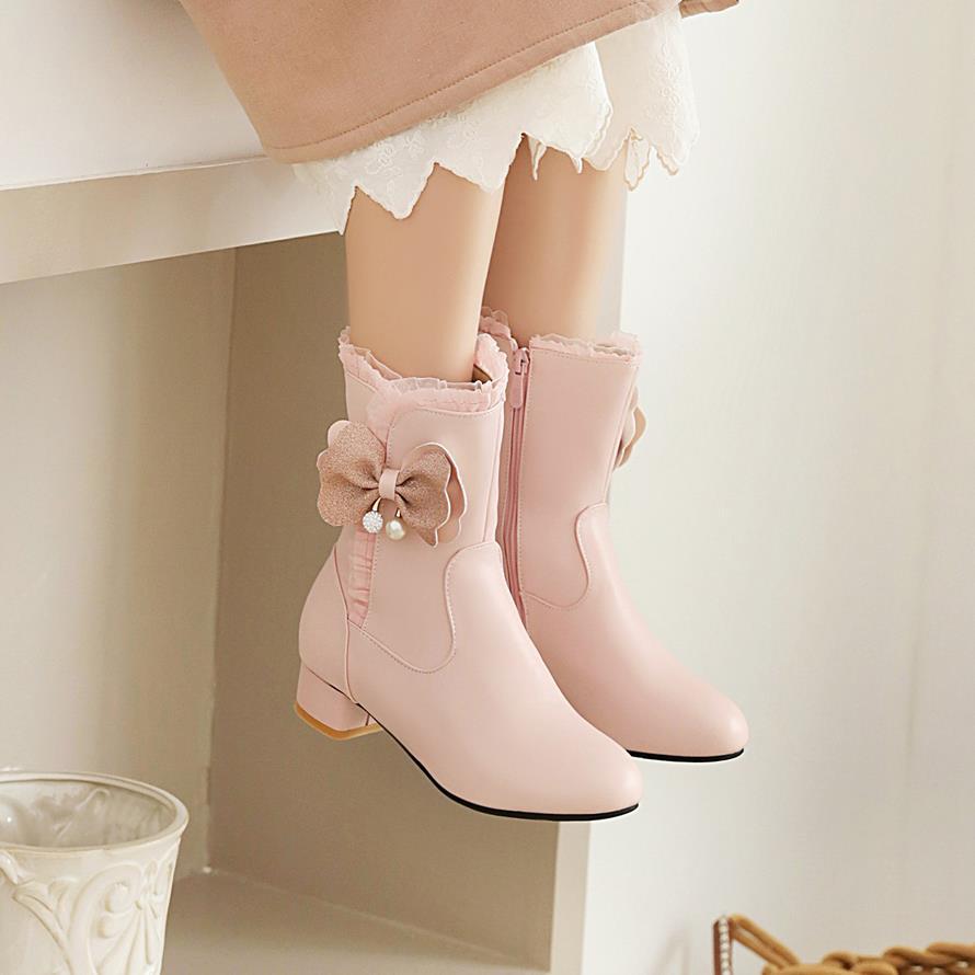 2020新款春秋单靴女童靴子中大童蝴蝶结公主高跟短筒靴儿童马丁靴