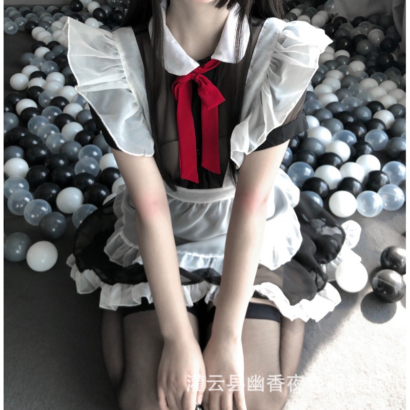 林林婷情趣内衣制服诱惑绑带围裙网纱透视角色扮演性感女仆套装