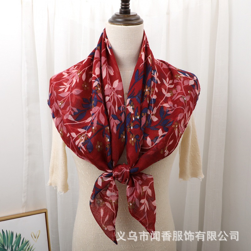 2023 New Scarf 90 Square Scarf Retro Ethnic Style Sun Protection Closed Toe Scarf Dustproof and Sun Protection Floor Work Scarf