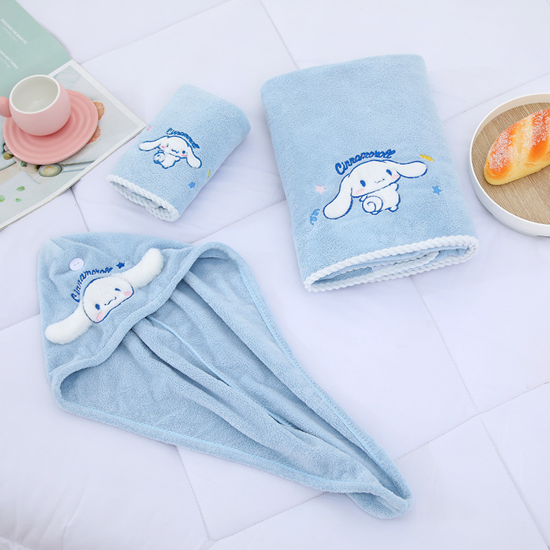 Sanrio Cartoon Coolomi Bath Towel Two-Piece Set Absorbent Quick-Drying Non-Drop Towel Cute Melody Hair Drying Cap