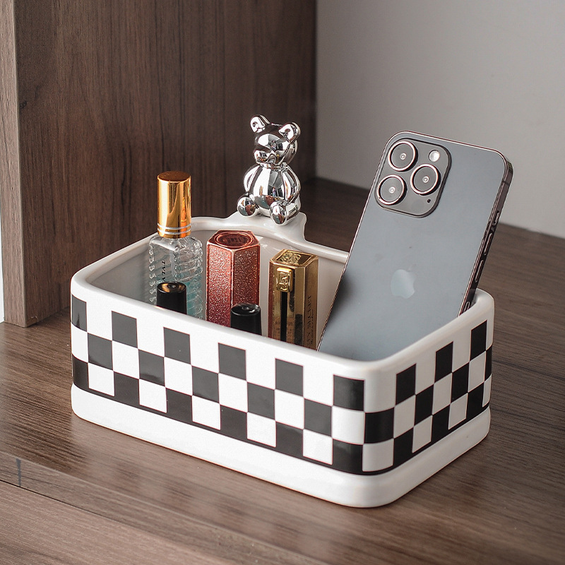 Light Luxury Ceramic Desktop Storage Box Sundries Cosmetic Shelf Dressing Table Skin Care Products Remote Control Box Wholesale