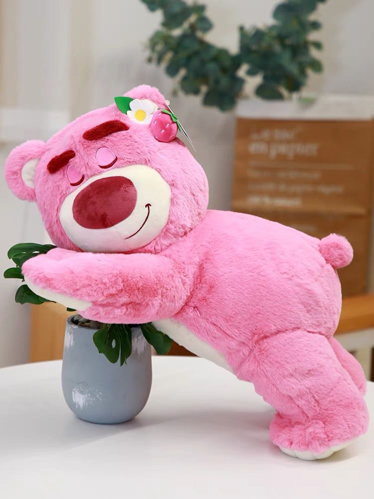 Disney Genuine Lying Strawberry Bear Doll Air Conditioning Blanket Pillow Backrest Plush Toy Doll Nap Office