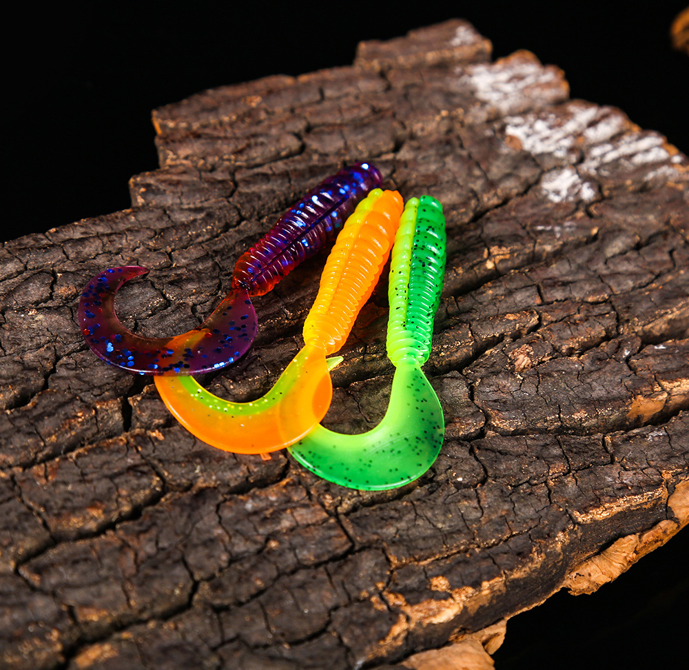 5厘米软饵卷尾蛆软虫带腥味双色长尾蛆德州钓组饵