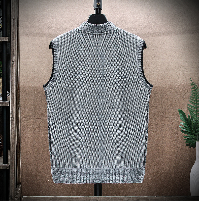 2021秋冬外贸新品 男士和尚领毛衣斜线条马甲外套