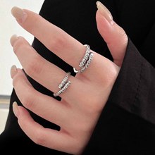 银瑞泰s925纯银独特肌理感开口戒指女韩国小众设计百搭复古指环