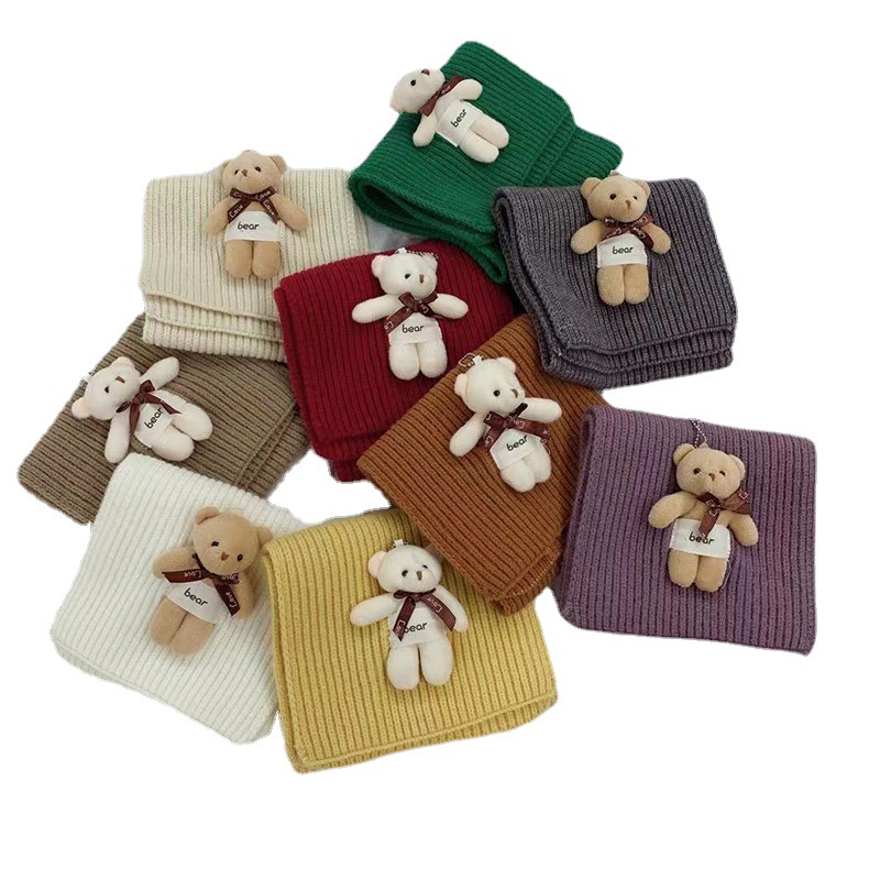 Cute Cartoon Bear Knitted Wool Scarf for Boys and Girls Warm Scarf Winter Children's Cross Little Girl Scarf