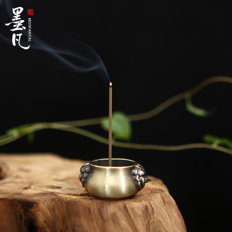 七孔古铜狮耳香插香座沉香檀香香炉香盘香托塔香点香器香薰炉