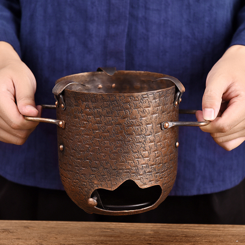 日式炭炉煮茶小型铜茶炉家用手工复古铜艺风炉烧水户外老式炉纯铜