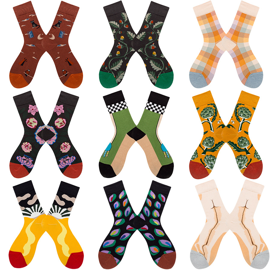 Cross-Border Hot Products Amazon Foreign Trade Socks Adult Fall Winter Trend Ins Art Oil Painting European and American Mid-Calf Trendy Socks